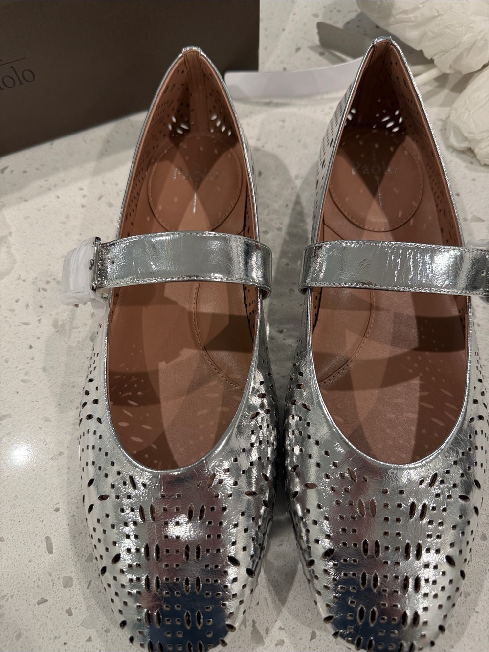 Paolo Metallic Silver Mary Jane Flats